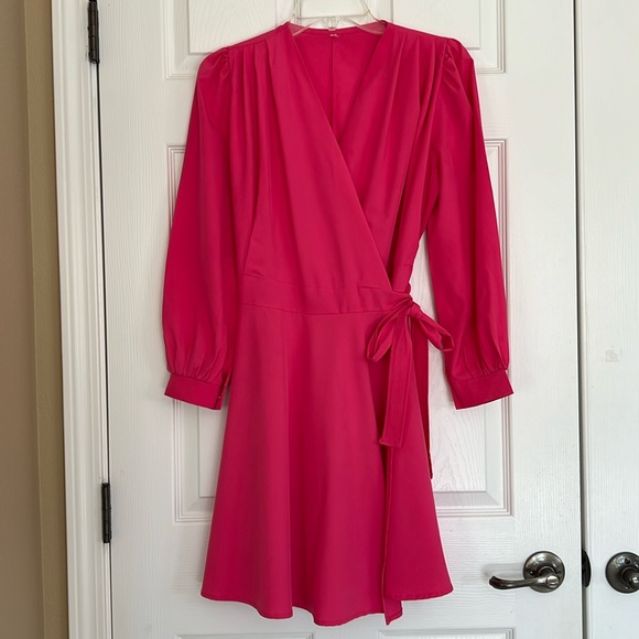 Dresses & Skirts - New Without Tag Barbie Pink Wrap Dress Long Sleeves Gold Buttoned Cuff Small